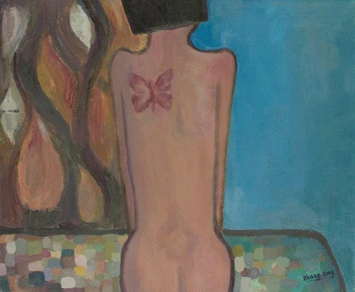 Zhang DONG (XXe siècle)
Femme au papillon, 2009 Huile sur toile. Signée en bas à droite. Signée et datée au dos. 50 x 61 cm