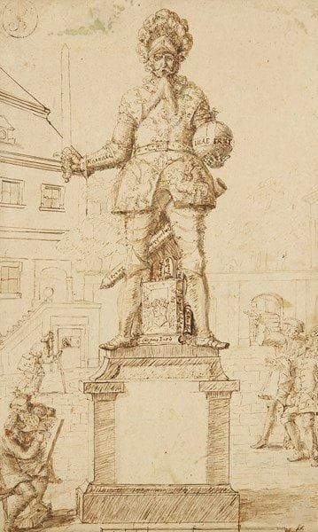 École Allemande du XVIIIe siècle
Personnages autour d'une statue Dessin à l'encre. Non signé. (Renforts). 29 x 18 cm