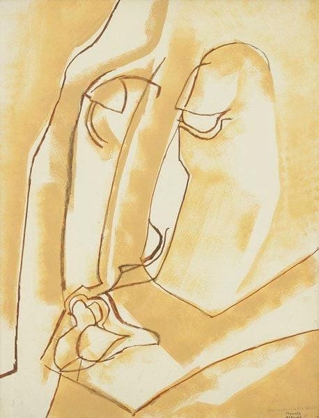 Reynold ARNOULD (1919-1980)
Visage ou Portrait de M. A. Astorias, 1970 Gouache et encre. Signée, datée et annotée en bas à droite. 64 x 45 cm