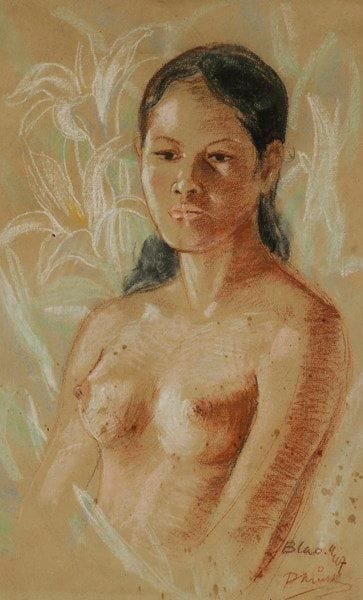 Ecole vietnamienne
Portrait de Tonkinoise Pastel sur papier. Signé en bas à droite. (Taches). 46 x 29 cm