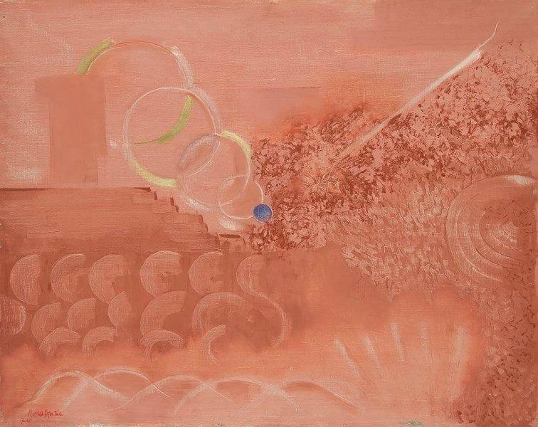 Nora AURIC (?-1982)
La Fête au village, 1974 Huile sur toile. Signée et datée en bas à gauche. 73 x 92 cm