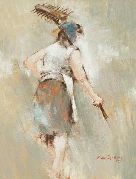Michel de GALLARD (1921-2007)
La Faneuse, 1963 Huile sur carton. Signée et datée en bas à droite. 64 x 49 cm