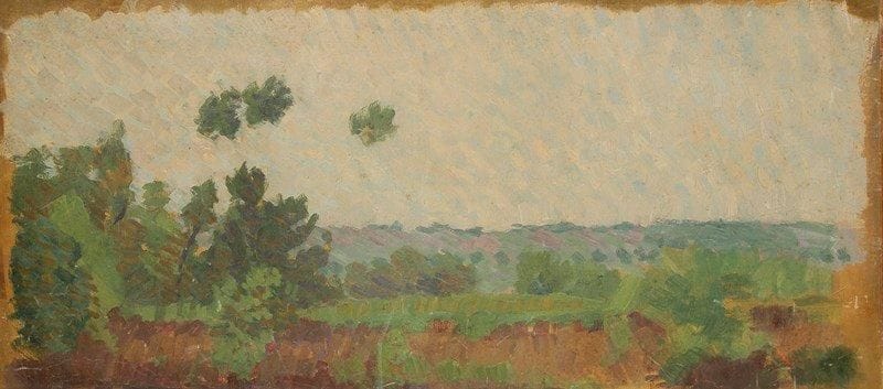 Louis HAYET (1864-1940)
Paysage Huile sur papier contrecollé sur toile. Non signée. (Petits accidents). Annotation du Docteur Guy Dulon au dos.