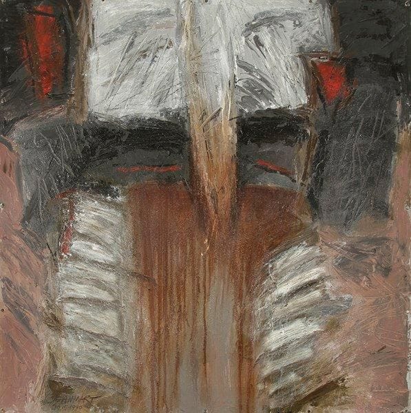 Claude JEANMART (né en 1937)
De Saragosse à Burgos XV, 1990 Huile sur toile. Signée et datée en bas à gauche. Signée et datée au dos. 100 x 100 cm