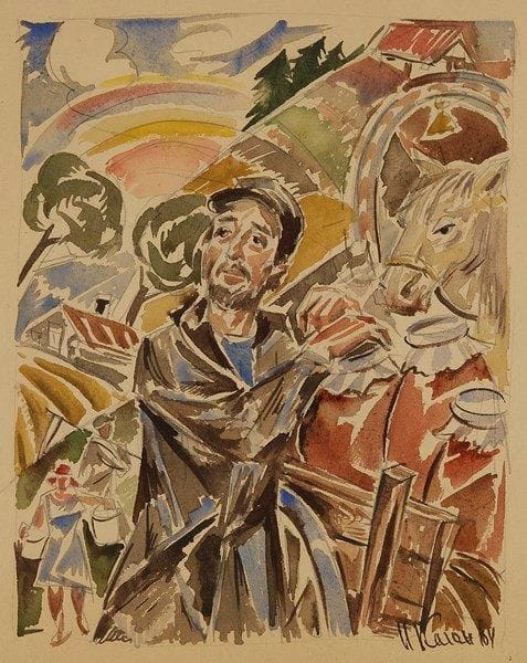 Ilya KAGAN (XXe siècle)
Le Colporteur, 1964 Aquarelle. Signée et datée en bas à droite. 35 x 28 cm
