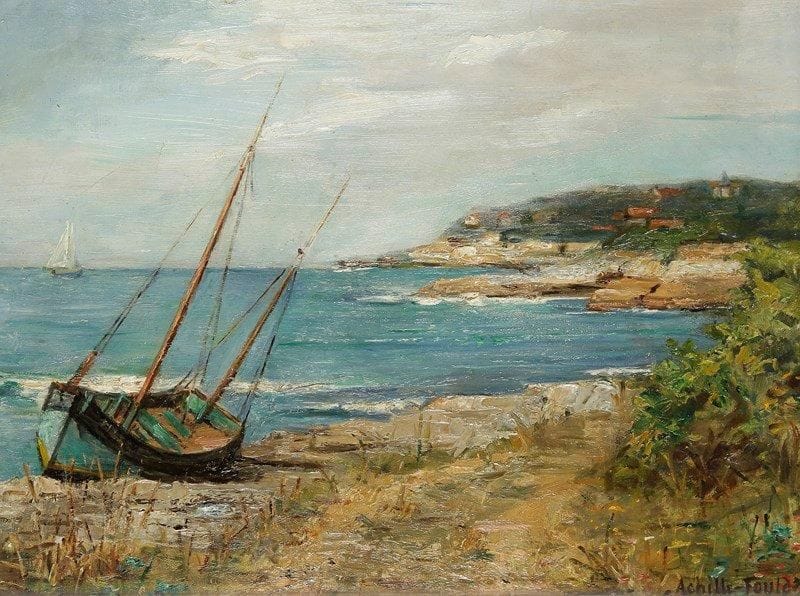 Georges ACHILLE-FOULD (1868-1951)
Voiliers sur la côte Huile sur carton. Signée en bas à droite. 26 x 34 cm
