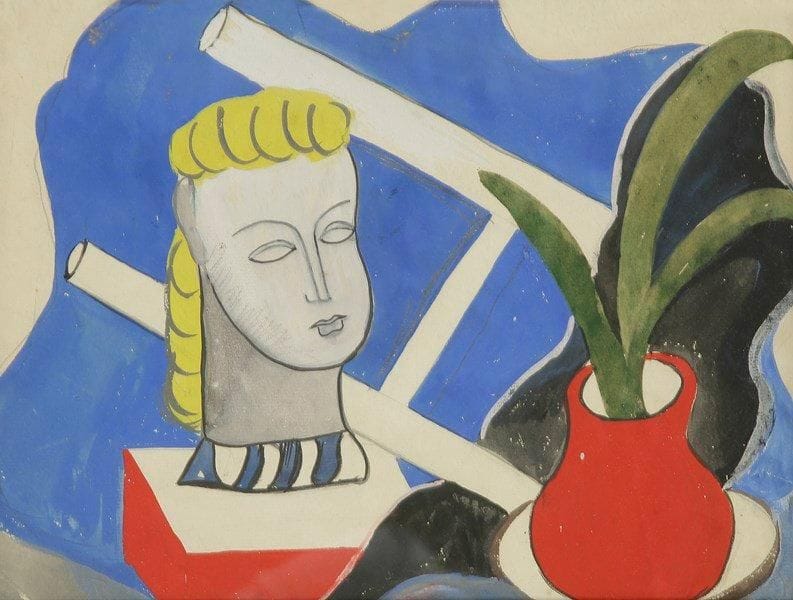 Meline KOTCHAR (1899- ?)
Portrait de femme sur fond bleu Aquarelle. Cachet de la vente de l'atelier en 1983. 30 x 23 cm Provenance: Vente, Versailles, 20 février 1983, n°216.