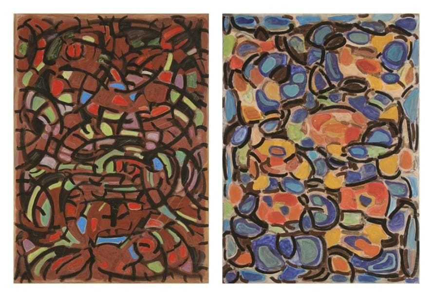Charles PIQUOIS (1914-?)
Cosmos bleu or noir - Face à face Deux gouaches. L'une signée en bas à droite. (Griffures). 105 x 75 cm chaque.