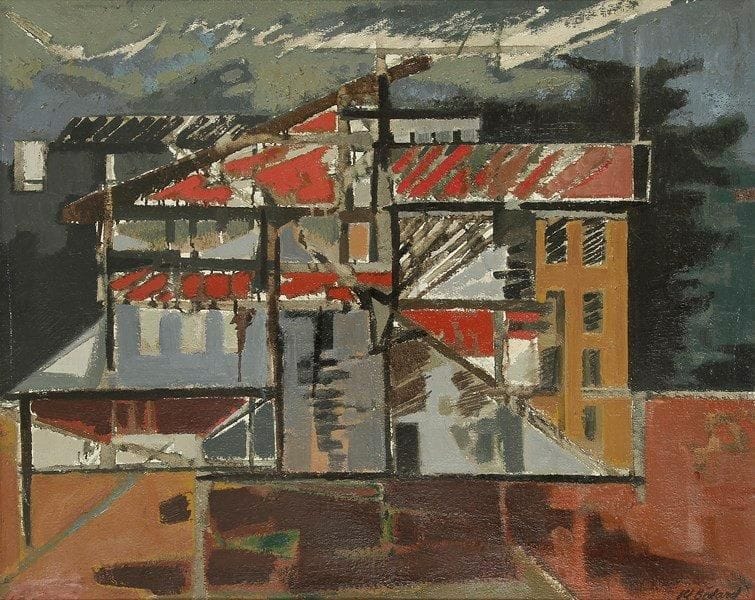 Jean-Claude BEDARD (1928-1987)
La Ville, vers 1954 Huile sur toile. Signée en bas à droite. 65 x 80 cm