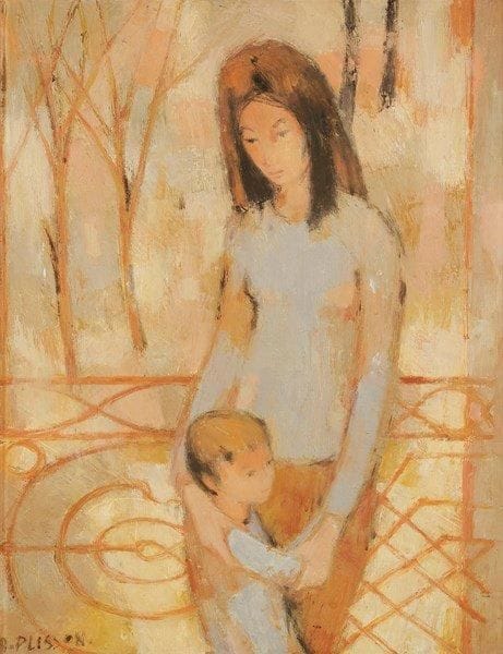 André PLISSON (né en 1929)
Femme et enfant Huile sur toile. Signée en bas à gauche. 65 x 50 cm
