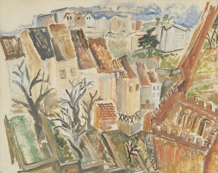 Valentine PRAX (1897 - 1981)
Vue de village au Maroc Huile sur papier contrecollé sur carton. Signée en bas à droite. 50 x 63 cm