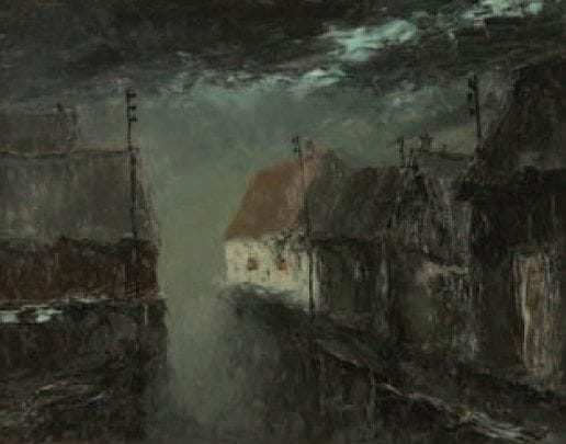 René PRIN (1905-1985)
Village sous la pluie Huile sur panneau. Signée en bas à droite. 27 x 35 cm