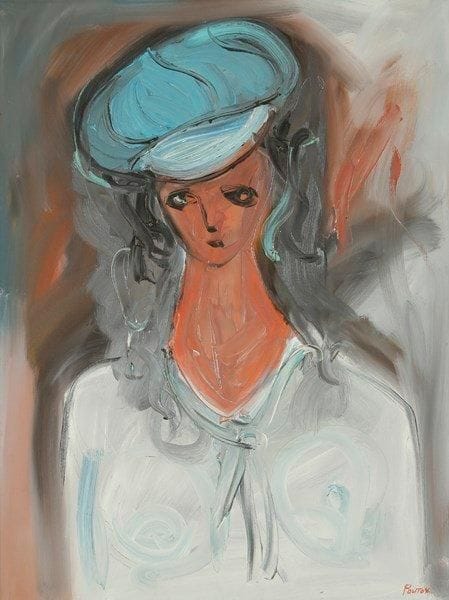 Alexandre PUTOV (né en 1940)
Femme au chapeau bleu, 1987 Huile sur toile. Signée en bas à droite. 92 x 70 cm