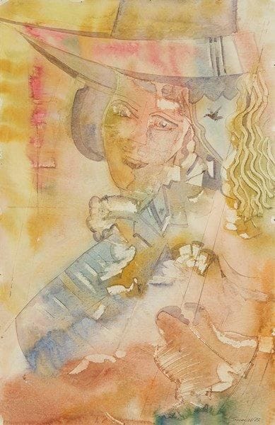 Slava SAVELIEV (né en 1944)
Portrait de jeune femme au chapeau Aquarelle. Signée en bas à droite. 49 x 32 cm