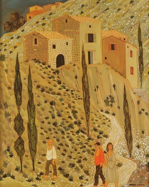 Max SAVY (1918-2010)
Le Village aux cyprès Huile sur toile. Signée en bas à droite. Signée et titrée au dos. 41 x 33 cm