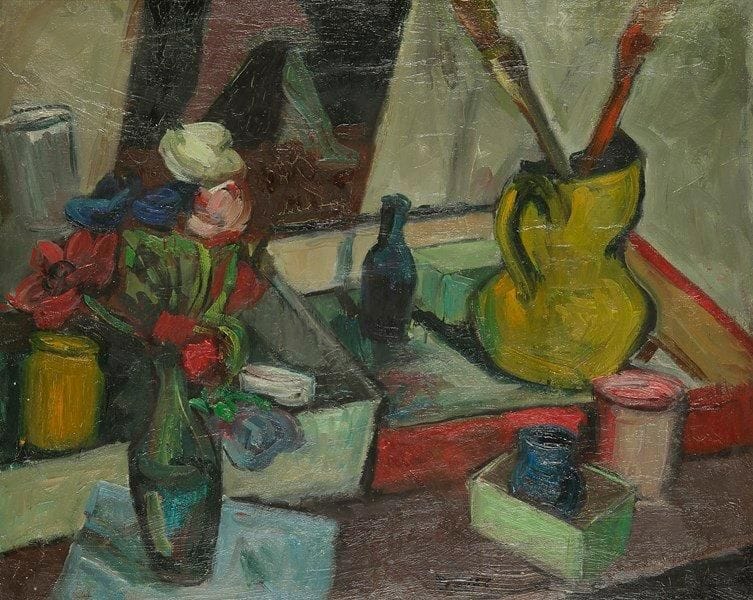 Louis-Edouard TOULET (1892-1967)
Le Matériel du peintre Huile sur toile. Porte le cachet de la signature en bas vers la droite. 50 x 61 cm