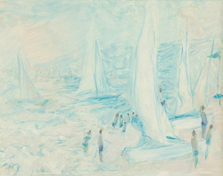 Véronique VERON (née en 1927)
Voiliers à Saint-Cyprien Huile sur panneau. Signée en bas à droite. 33 x 41 cm