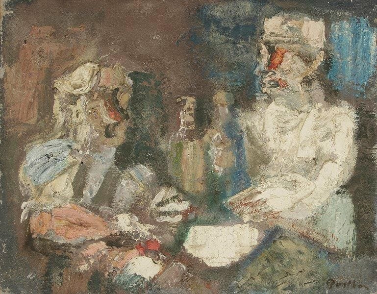 Roland BERTHON (1909-?)
Partie de cartes Huile sur toile. Signée en bas à droite. 81 x 116 cm