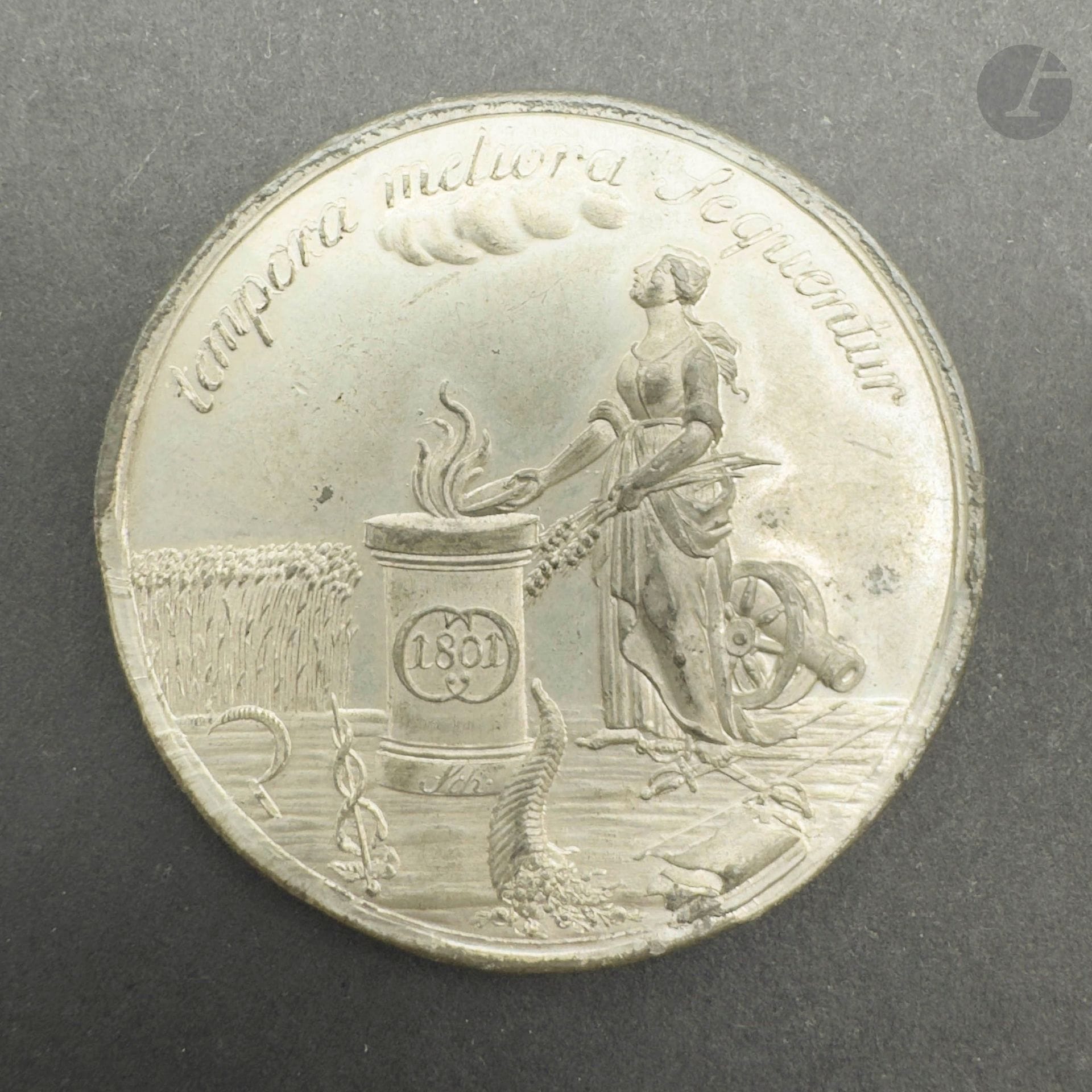 PAIX DE LUNÉVILLE (1801)
Médaille en étain. 
40 mm
Avers représentant Bonaparte et Georges III échangeant un rameau d’olivier. 
Revers à l’allégorie de la prospérité.
