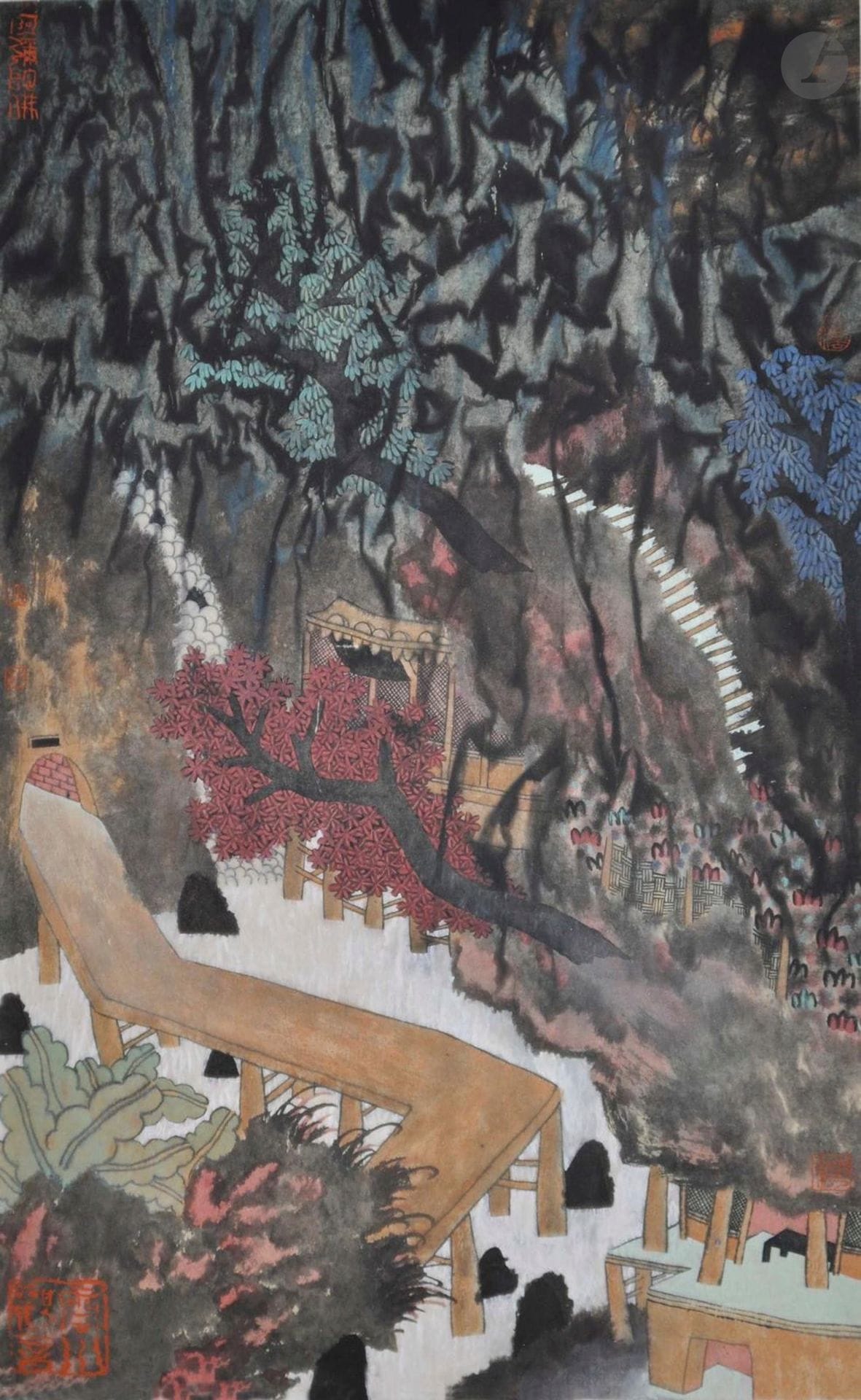 Guo HUAWEI (b. 1983)
The Sacred Mountain
Gouache on rice paper.
Stamped upper left.
80 x 48 cm