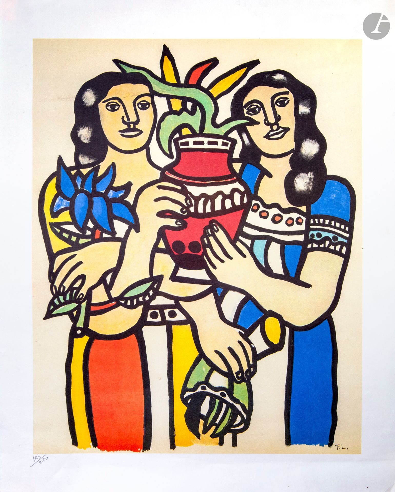 Fernand LÉGER (1881-1955)
Two Women with a Vase
Color lithograph.
Monogrammed in the plate lower right. 
Numbered in pencil on the left 143/250
75 x 55 cm