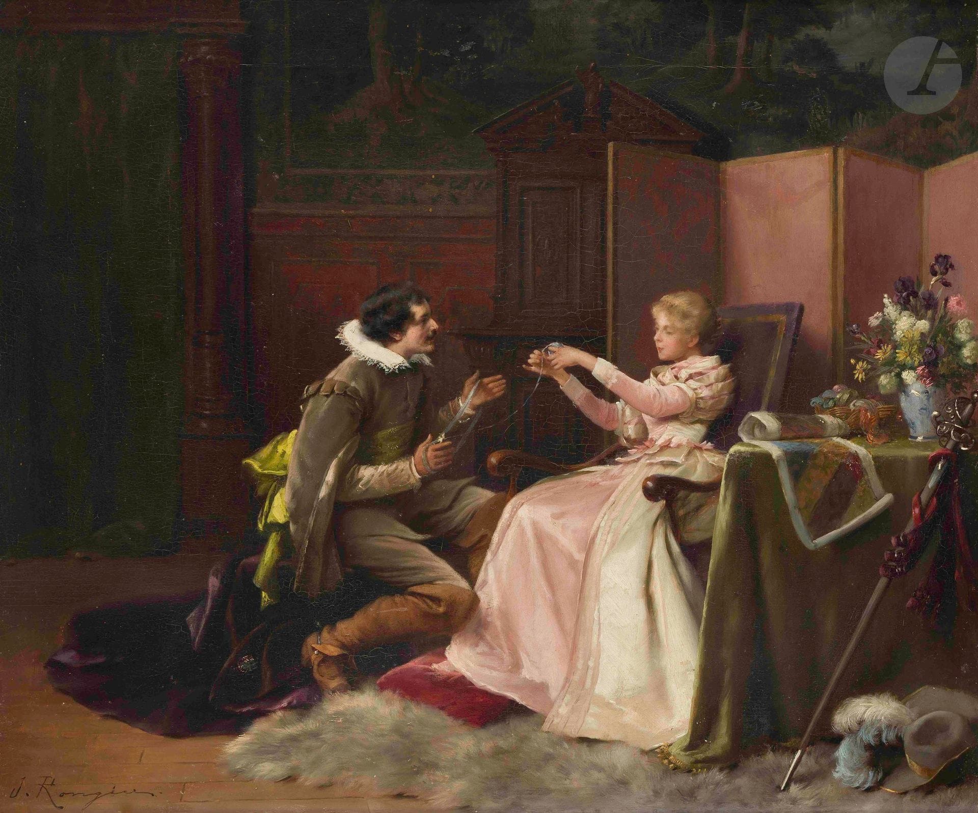 Anne RONGIER (1852-1929)
Spinning couple
Oil on canvas
44 x 54 cm
Signed lower left
Faded and restorations