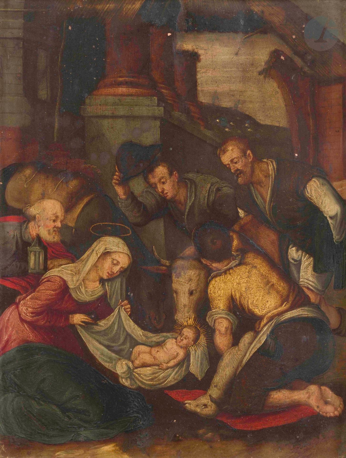 17th century FLEMISH school
The Adoration of the Shepherds
Copper
23 x 18 cm
Old restorations