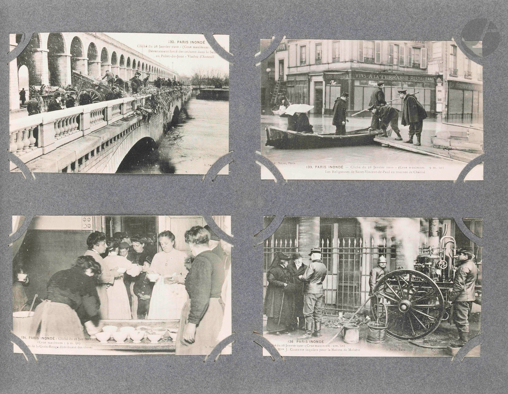 Armand NOYER
Très important album d'environ 530 cartes postales de Paris inondée et sa banlieue (Asnières, Vitry, Courbevoie...) en janvier 1910.