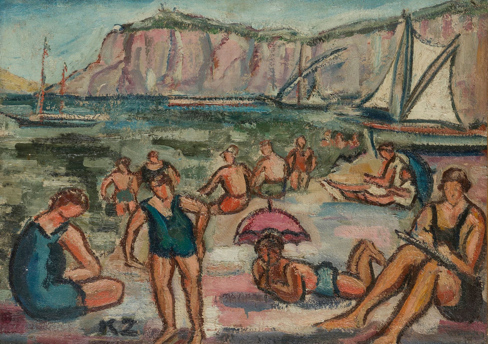 Kazimierz ZIELENIEWSKI (1888-1931)
Plage de Capri
Huile sur toile.
Monogrammée en bas à gauche.
(Petites usures).
46,2 x 65 cm

[Pologne] [art polonais] [sztuka polska]