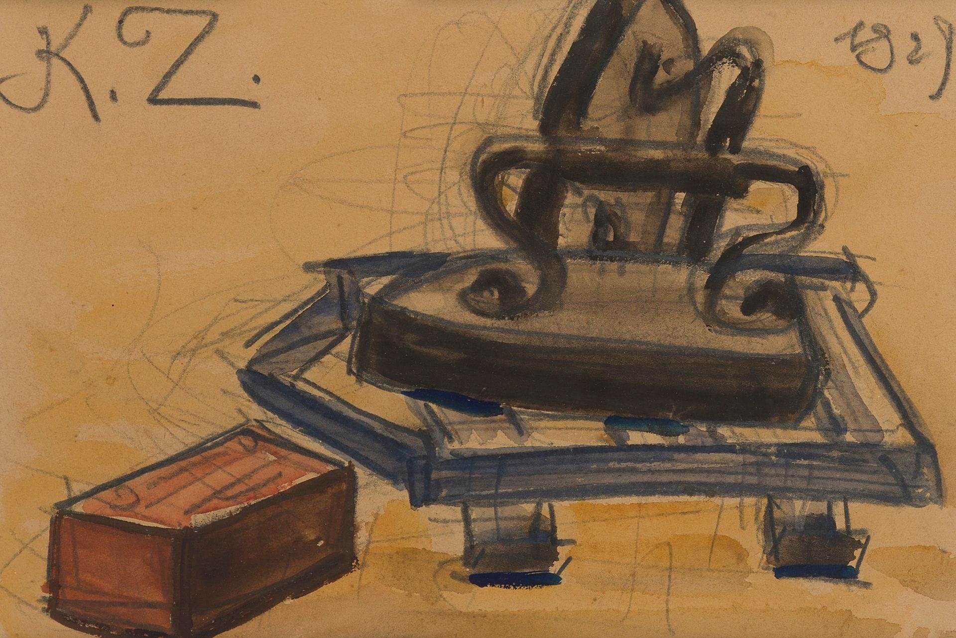 Kazimierz ZIELENIEWSKI (1888-1931)
Fer à repasser, 1929
Aquarelle sur traits de fusain.
Monogrammée en haut à gauche. 
Datée en haut à droite.
21,4 x 32,2 cm

[Pologne] [art polonais] [sztuka polska]