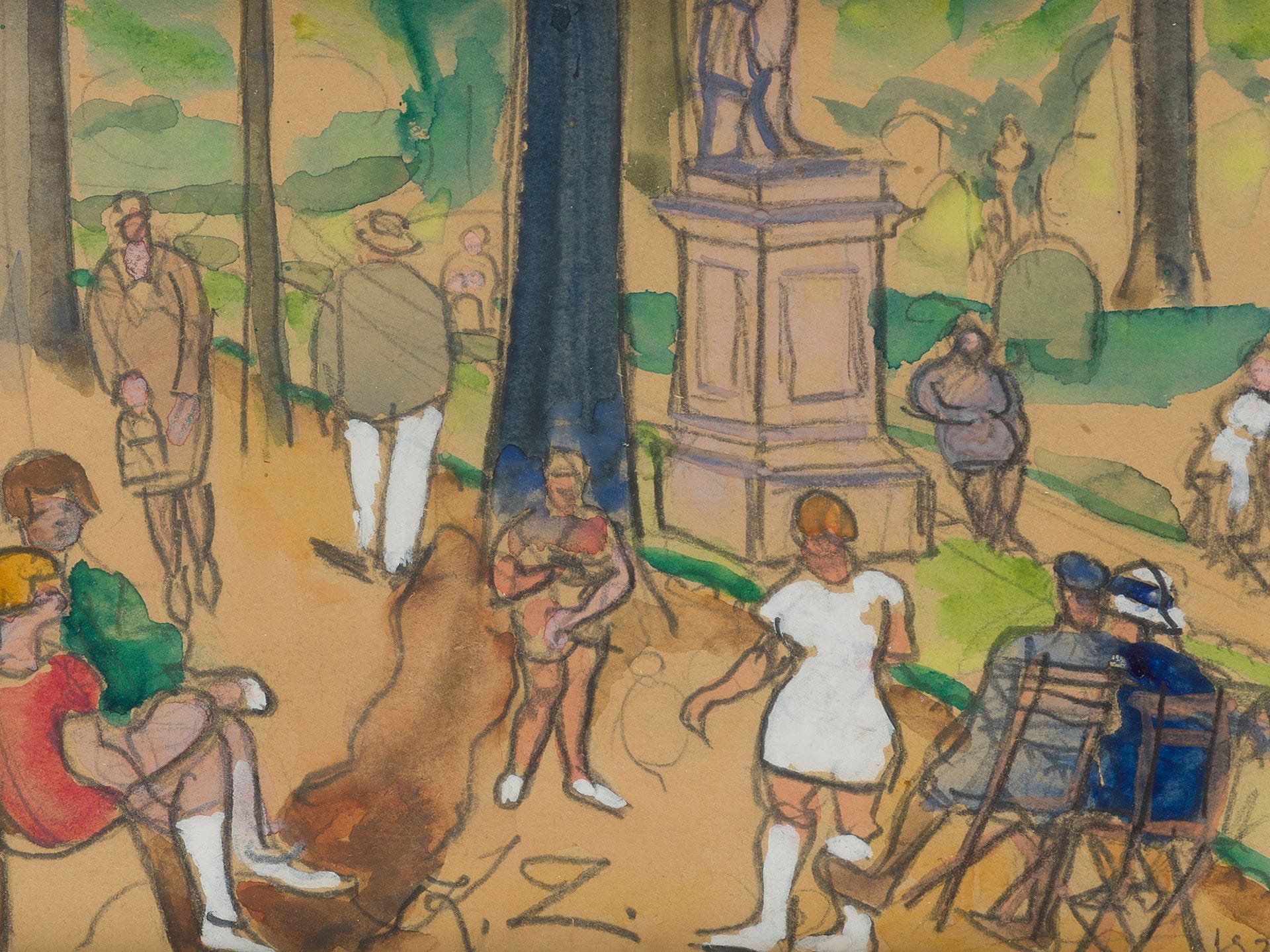 Kazimierz ZIELENIEWSKI (1888-1931)
Jardin du Luxembourg, 1928
Aquarelle et mine de plomb.
Monogrammée en bas au centre. Datée en bas à droite.
19,4 x 26,6 cm à vue

[Pologne] [art polonais] [sztuka polska]