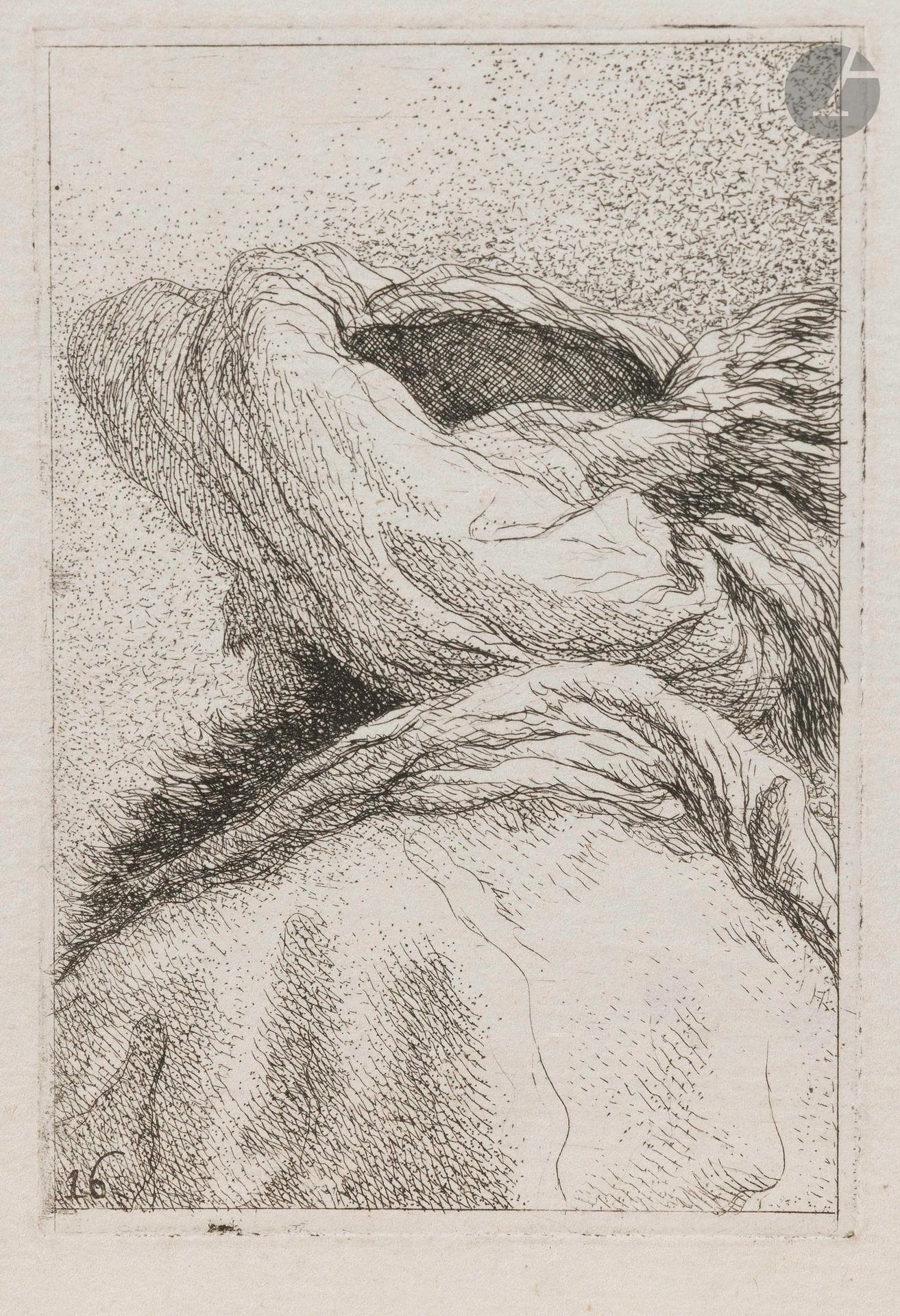Giovanni Battista Tiepolo (1696-1770)
Man with turban (Pl. from the suite Raccolta di Teste). Circa 1770. Etching. 80x120mm. De Vesme161; Rizzi 201. Very fine proof on laid paper. Good margins.