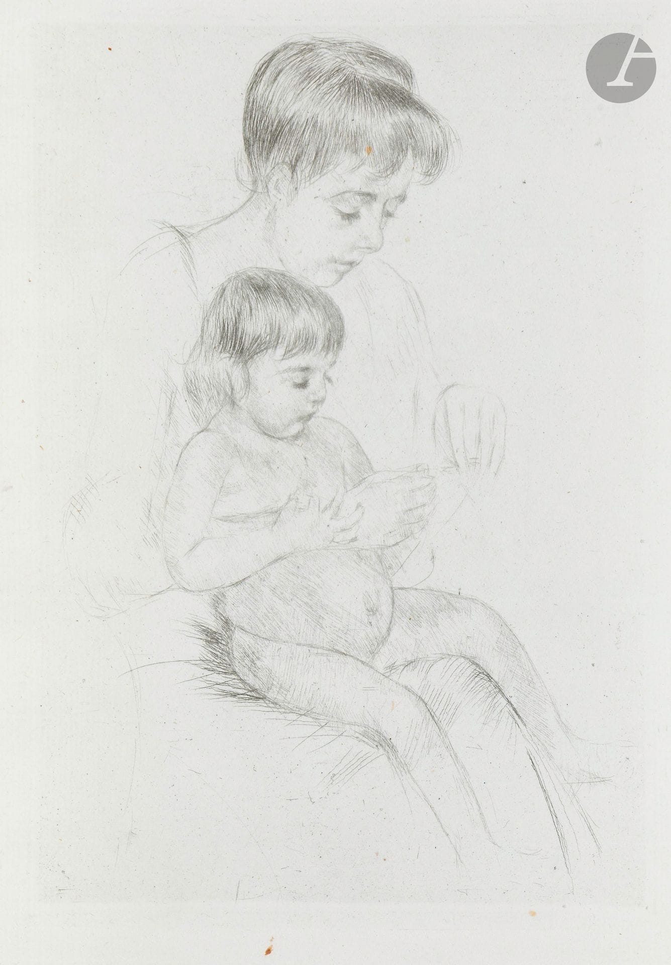 Mary Cassatt (American, 1844-1926)
The Manicure. Circa 1908. Drypoint. 145x205mm. Breeskin 199; Mathews-Shapiro p. 196. A very fine proof on old azure laid paper, unsigned, from a later edition. Two tiny rust spots in lower margin. Full margins.