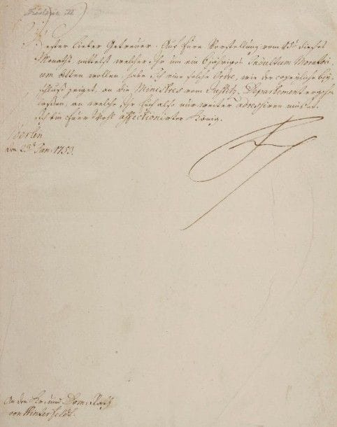 PRUSSE. 2 L.S., 1753-1854 ; demi-page in-4 chaque ; en allemand.
Frédéric II (Berlin 23 janvier 1753) ; Frédéric-Guillaume IV (Baden-Baden 22 mai 1854). On joint 3 signatures découpées de Bismarck.