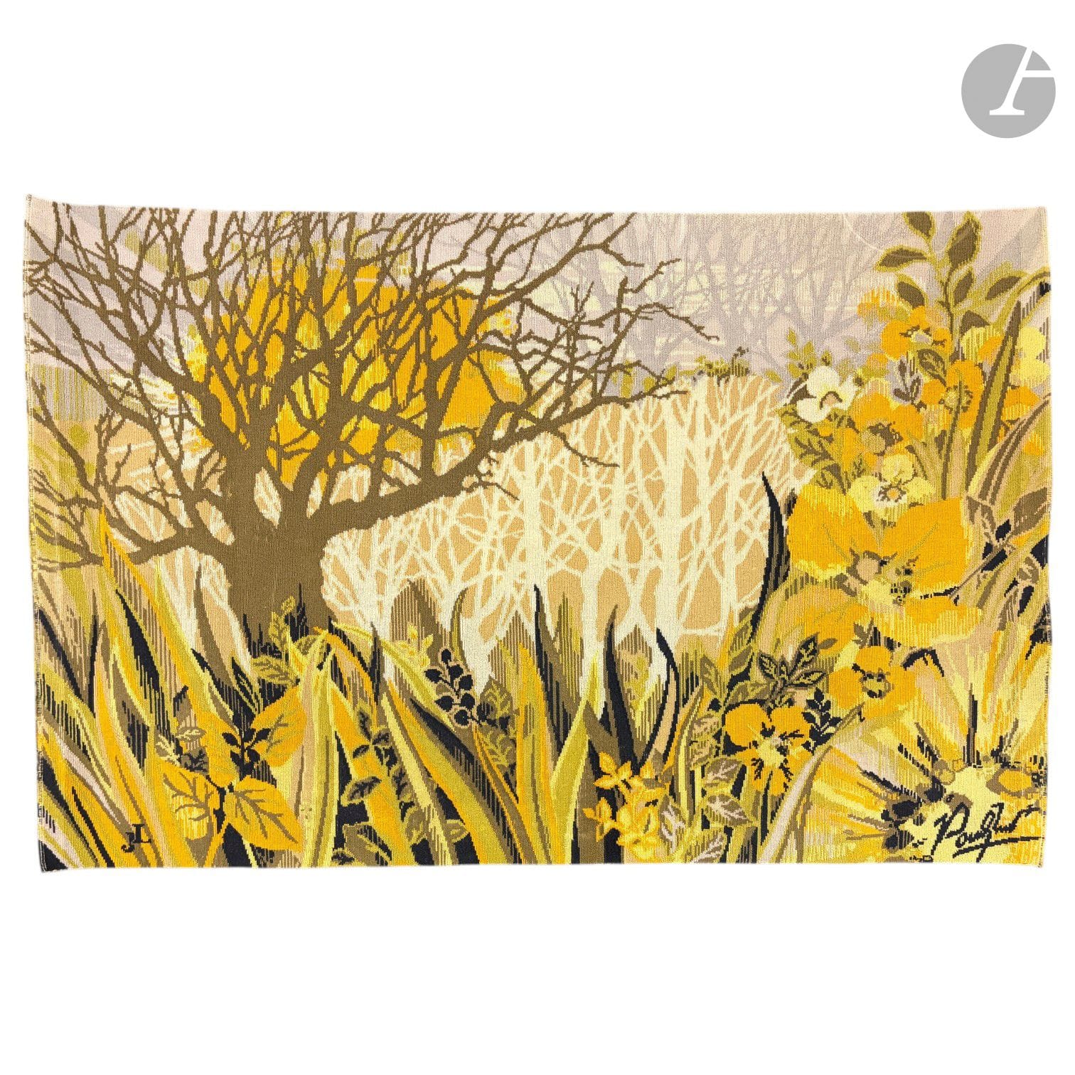RAYMOND POULET (NÉ EN 1934) PEINTRE-CARTONNIER & JEAN LAURENT EDITEUR
La Forêt blanche
Tapisserie Jacquard. 
Traces d'humidité.
H. 110 cm - L. 170 cm

Conditions de retrait particulières : Lots à récupérer après la vente le lundi 15 et mardi 16 juin à Saint-Ouen.