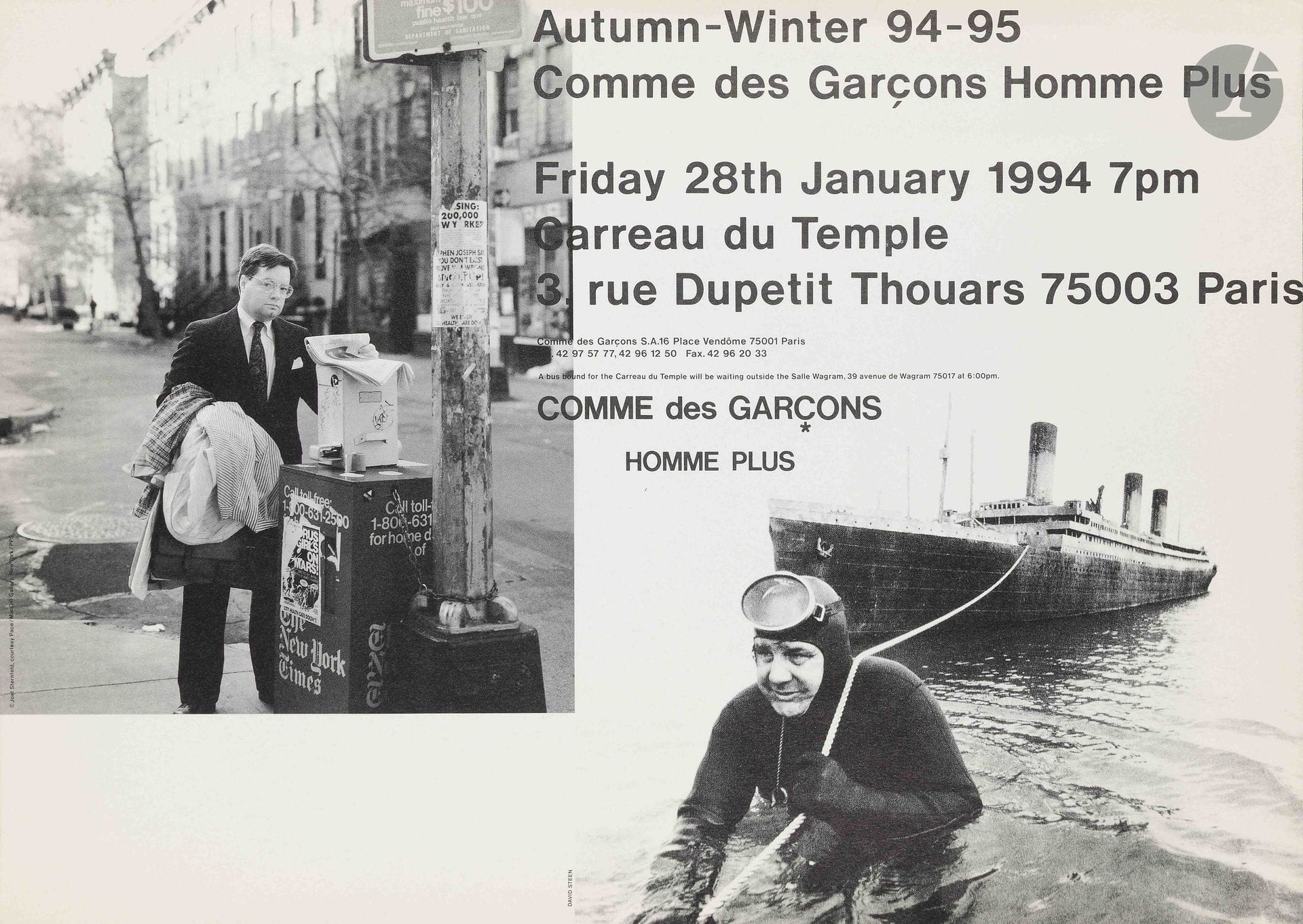 COMME DES GARÇONS HOMME AND HOMME PLUS
Four catalogs:
1984 - Japanese photographer
1986 - Photographer Peter Lindbergh
1987 - Photographer Timothy Grenfield-Sanders
1987 - Photographer Bruce Weber - Portraits of American Artists
Included is an invitation to the COMME DES GARÇONS HOMME PLUS Fall/Winter 1994-95 fashion show at the Carreau du Temple