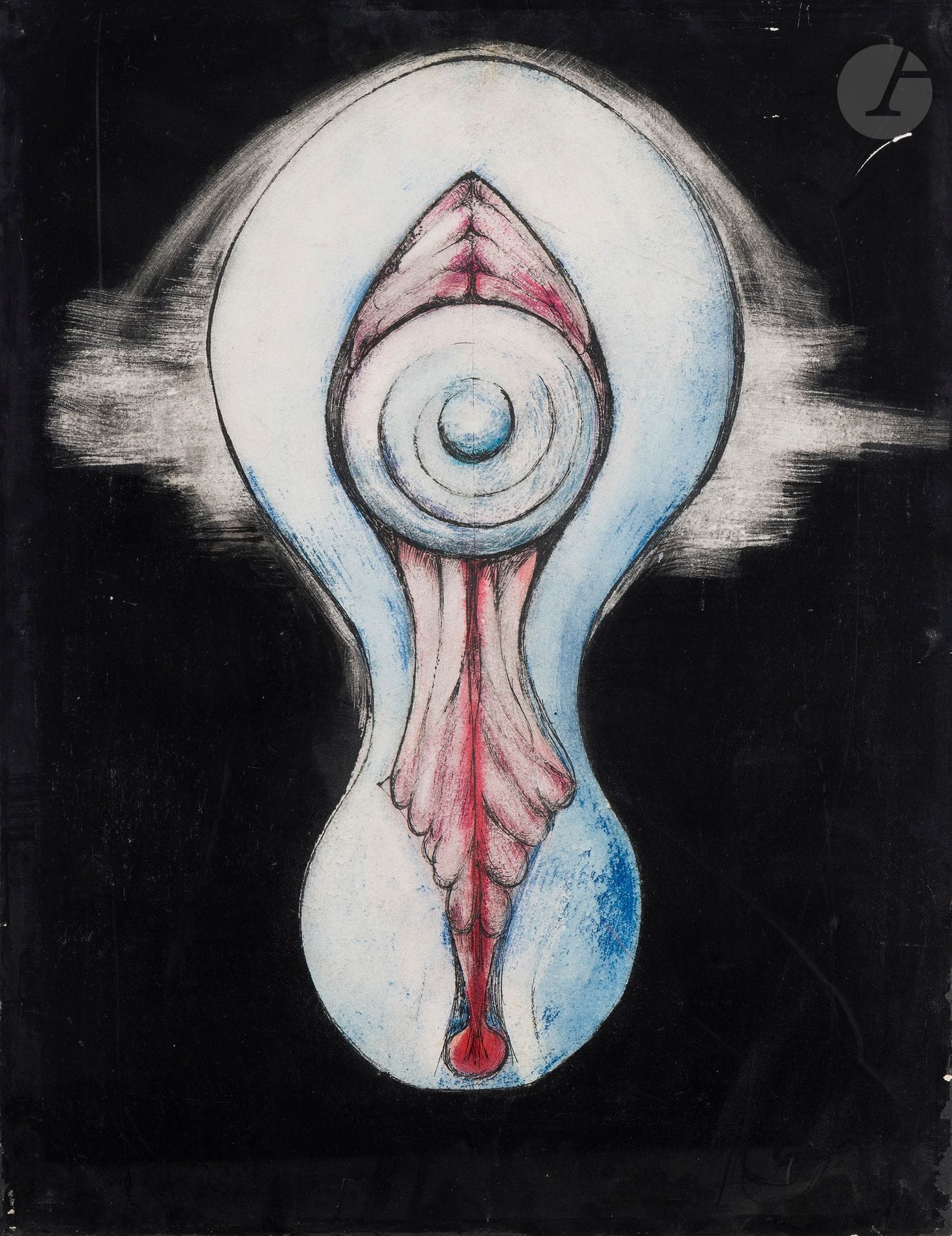 Irena DEDICOVA (1932-1990)
Signal 4
Huile et encre sur papier contrecollé sur panneau.
Non signée, titrée au dos.
(Petits manques).
65 x 50 cm