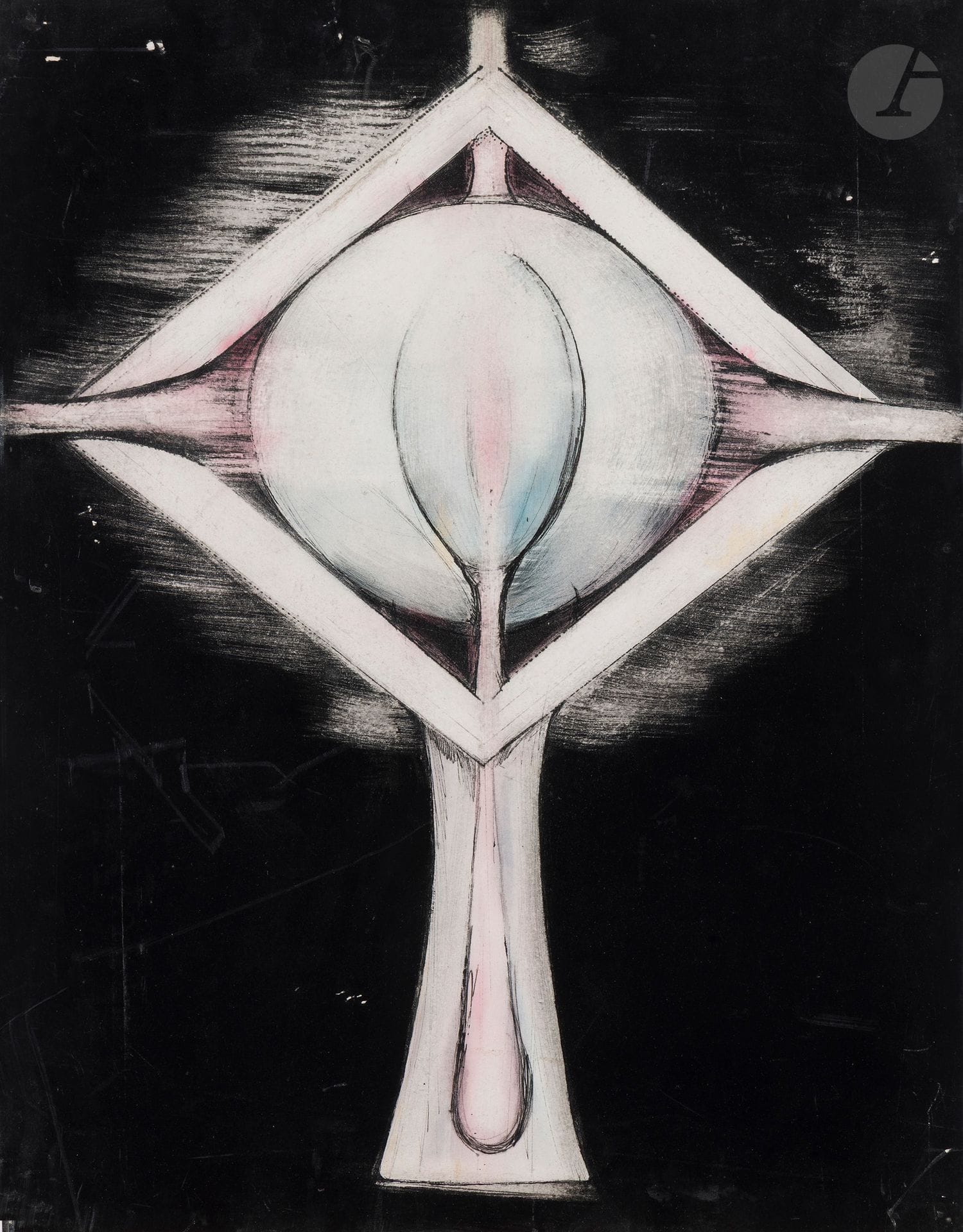Irena DEDICOVA (1932-1990)
Signal 5
Huile et encre sur papier contrecollé sur panneau.
Non signée, titrée au dos.
(Petits manques).
65 x 50 cm