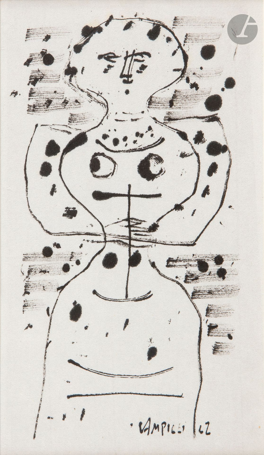 Massimo CAMPIGLI [Italian] (1895–1971)
Woman, 1962
Ink.
Signed and dated lower right.
22 x 12.5 cm

A similar work appears in Volume II of the artist’s catalog raisonné, no. 62-008, reproduced on p. 770.