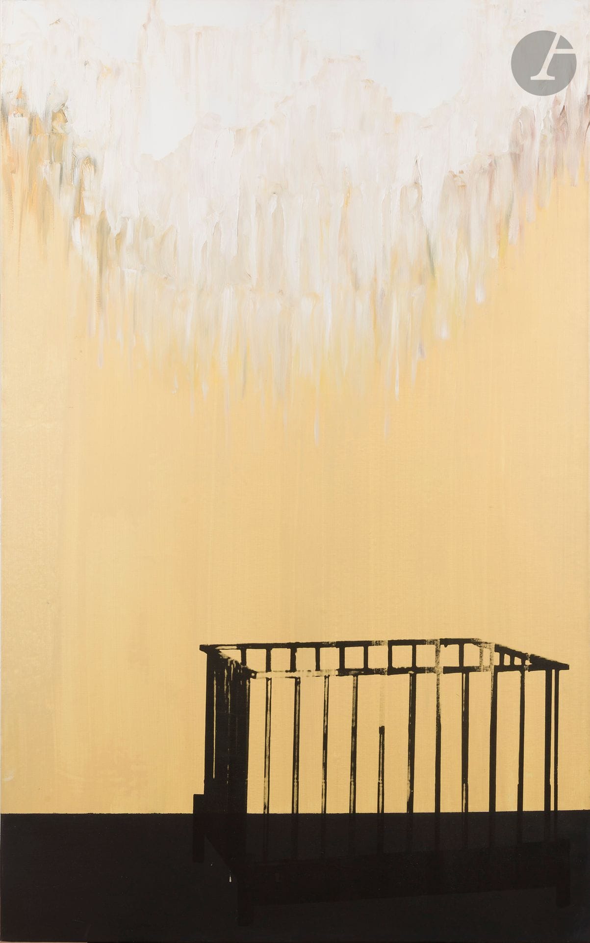 Eva NIELSEN (born in 1983)
Wakes Up with a Start, 2008
Oil, acrylic, and silkscreen on canvas.
Signed and dated on the back. 
Signed and dated on the stretcher.
145 x 90 cm

Provenance: 
Galerie Dominique Fiat, Paris.