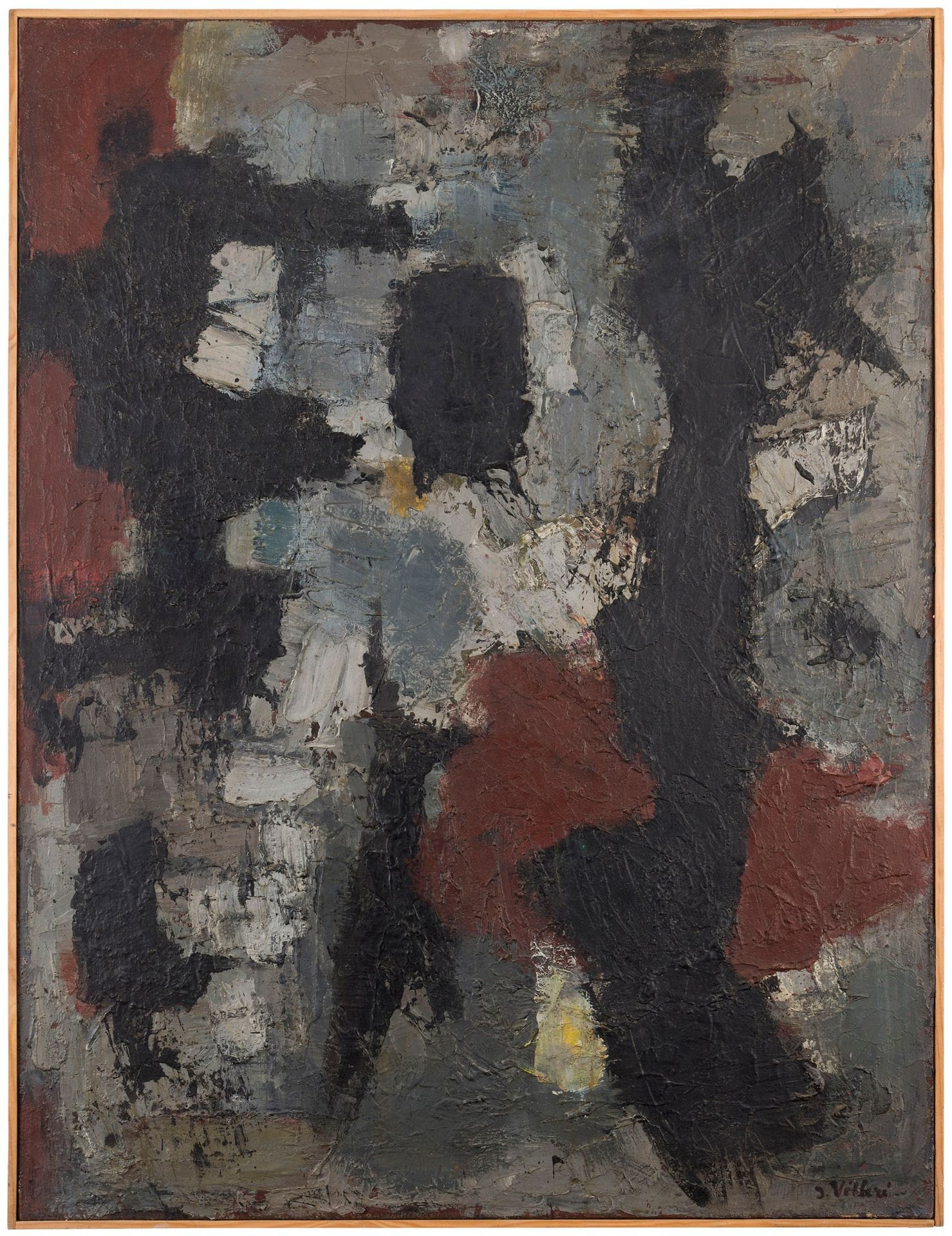 Jean-Dominique VILLERI (1896-1982)
Signes oubliés, 1958
Huile sur toile.
Signée en bas à droite. 
Signée, datée, titrée, numérotée " 37 " et située " Cagnes-sur-Mer " au dos.
131 x 97 cm

Exposition : 
- Jean Villeri, L'insolito viaggio, Museo Civico di Palazzo Borea d'Olmo, Sanremo, 7 décembre 2002 - 2 mars 2003, Catalogue, n° 48.
- Mémoire involontaire, Exposition personnelle de Jean Villeri, Palais des Ambassadeurs, Menton, 14 août - 14 octobre 2022, Catalogue, reproduit p. 20.