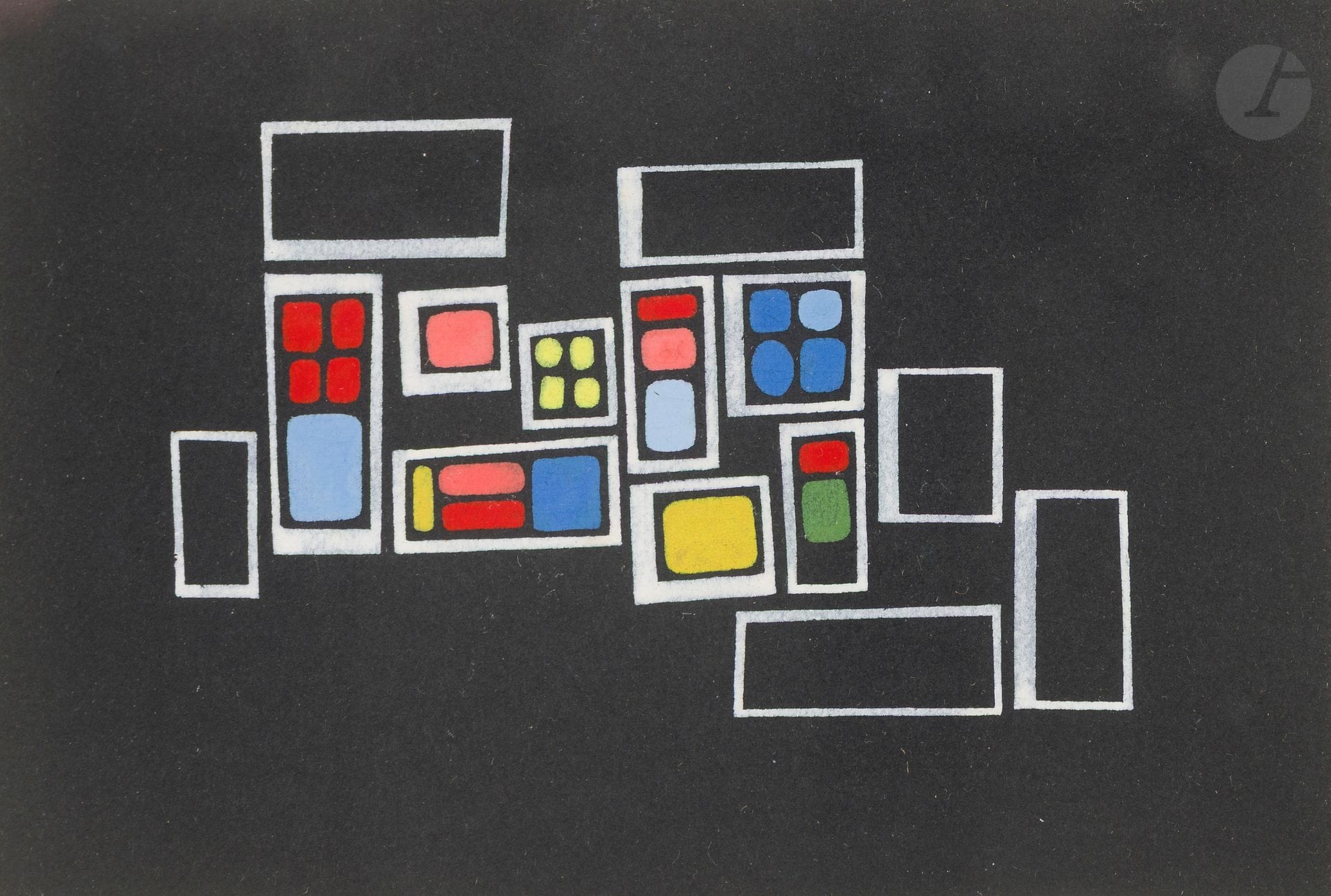 Jean LEPPIEN (1910-1991)
Nuit d'Italie, 1953
Gouache sur papier noir collé sur papier.
Signée en bas à droite dans la marge.
Titrée et datée au dos.
12.5 x 19 cm

Provenance : 
Vente Me Briest, Hôtel Drouot, Paris, 3 décembre 1993, n° 263 (étiquette au dos du montage).
