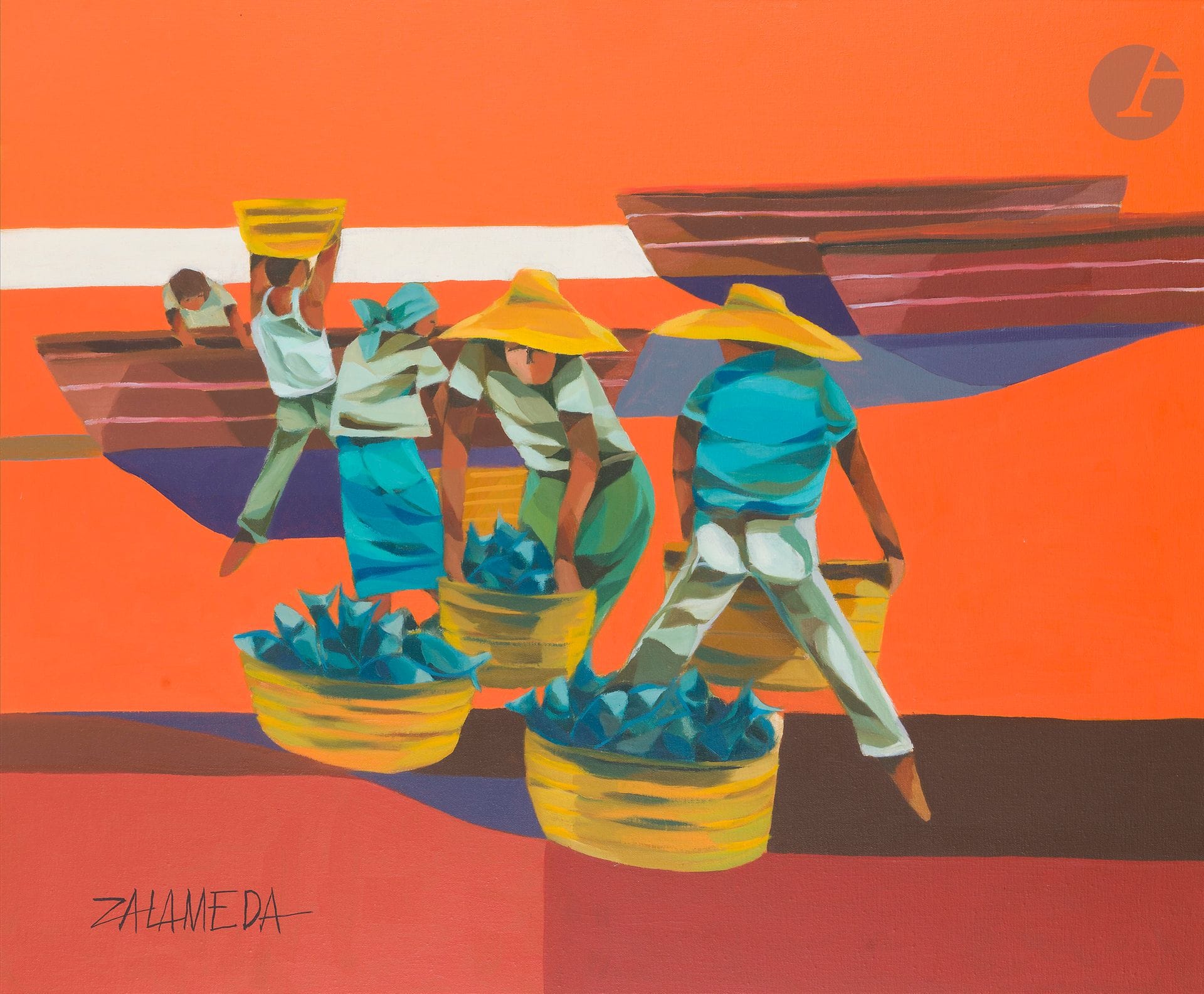 Oscar ZALAMEDA [philippin] (1930-2010)
Les Pêcheurs
Huile sur toile contrecollée sur panneau.
Signée en bas à gauche.
76 x 91 cm