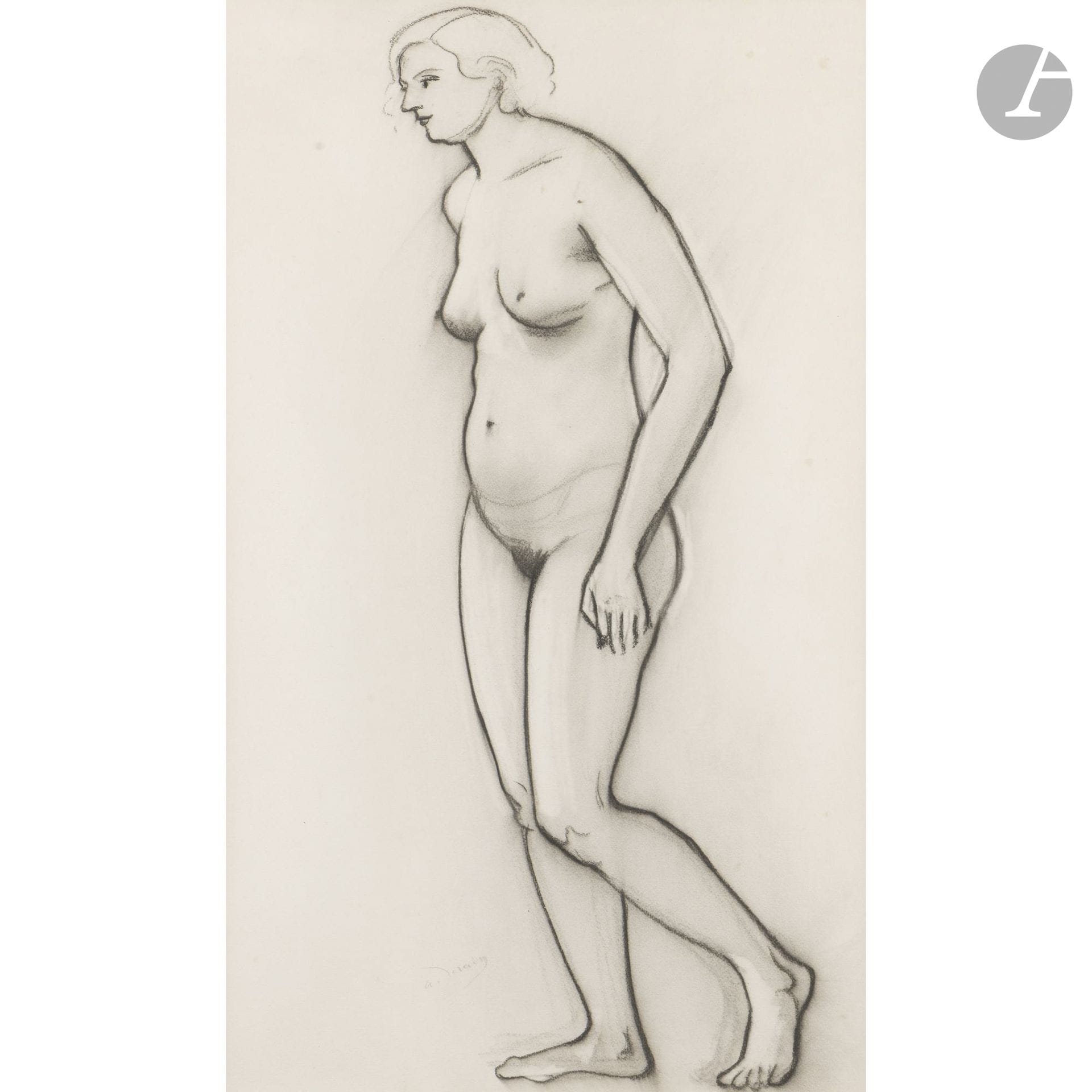 André DERAIN (1880–1954)
Standing Nude
Charcoal and stump.
Signed lower left.
(A few foxing spots).
60.5 x 36.5 cm

The model depicted is likely Raymonde Knaublich. 

We thank the Derain Committee for the information they kindly provided.