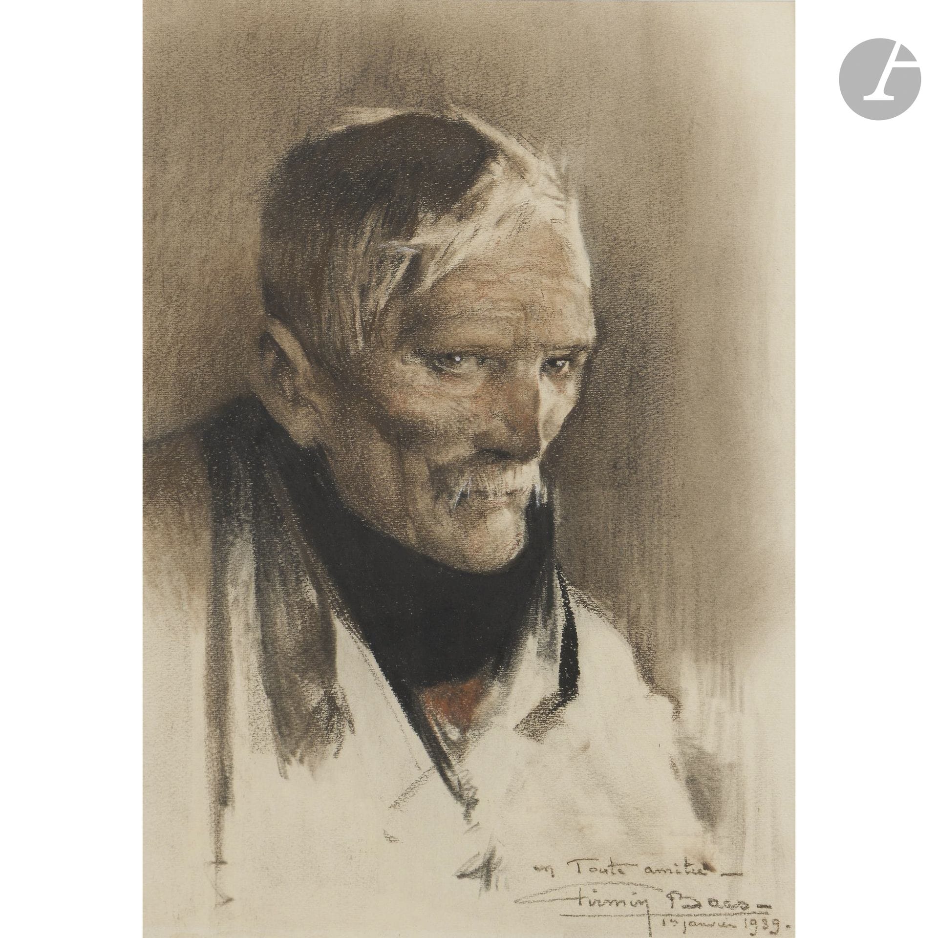 Firmin BAES (1874–1943)
Portrait of an Old Man
Pastel.
Signed, dated January 1, 1939, and inscribed in the lower right corner: “With warm regards.”
(Slightly sun-faded).
32.3 x 23.5 cm