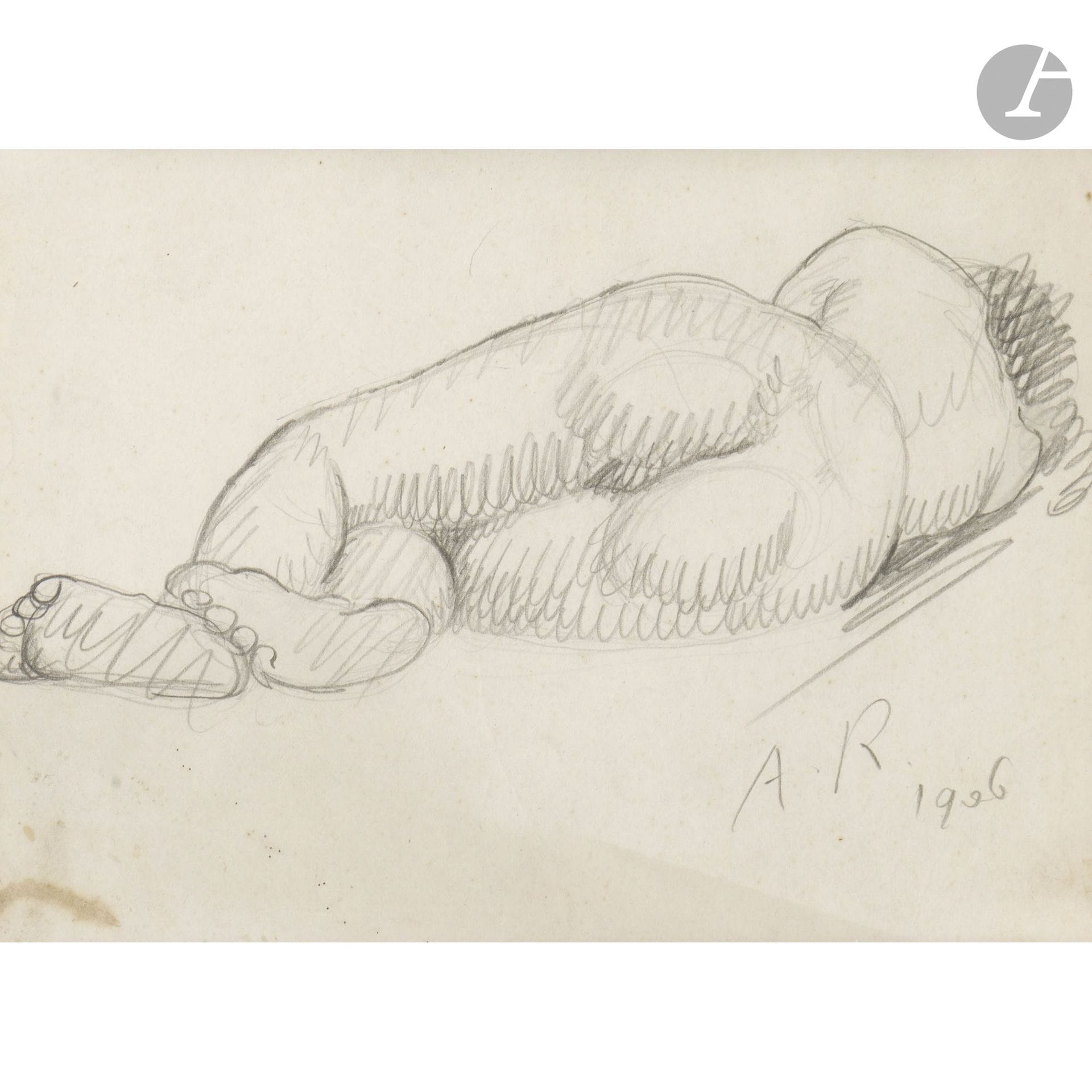 Alfred RETH (1884–1966)
Reclining Nude, 1906
Pencil.
Signed and dated lower right.
(Stain in the lower left corner, slight pinholes).
14 x 17.5 cm

Provenance: 
Tajan Auction, Paris, November 27, 2009, lot 227.