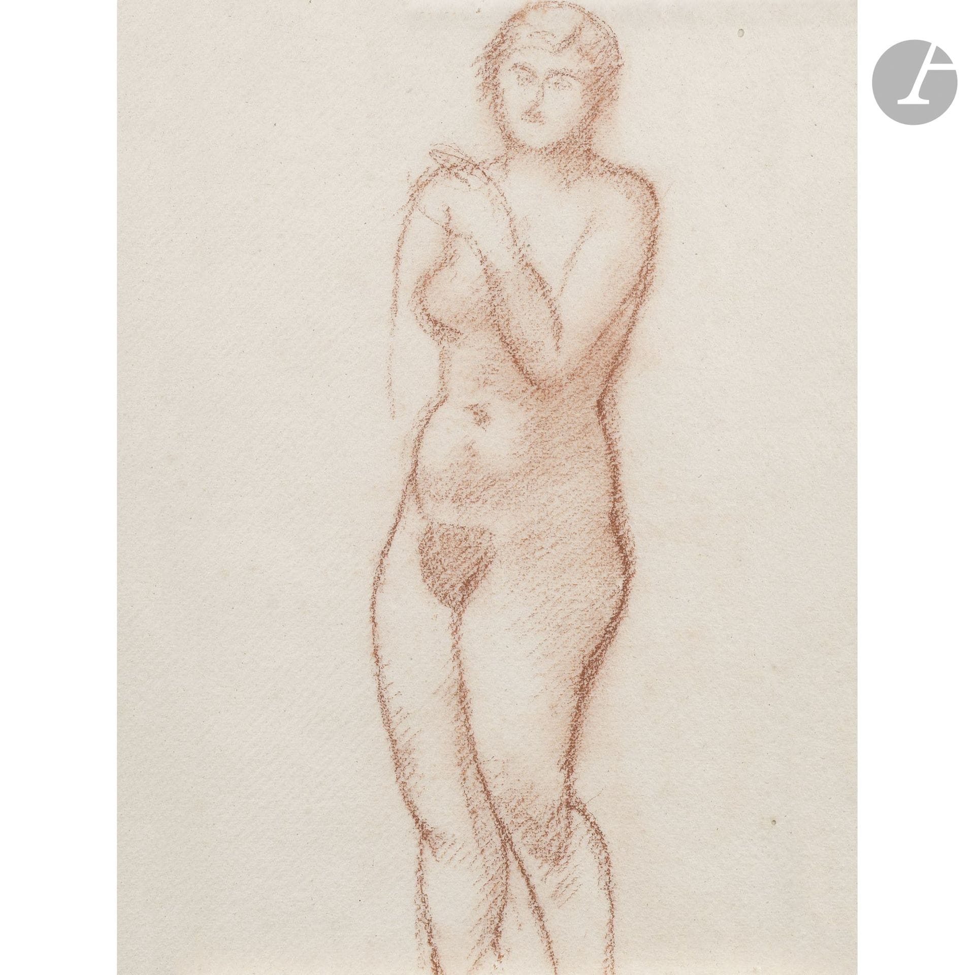 Aristide MAILLOL (1861–1944)
Standing Nude
Red chalk and stump.
Unsigned.
34 x 25 cm

Provenance: 
- Hôtel des Ventes de Nice auction, Nice, November 28, 2013, lot no. 327 (part of a lot of several drawings).
- Artcurial auction, Paris, April 2, 2015, lot no. 13.

A duplicate of the certificate issued for the 2013 Nice auction will be provided to the buyer.