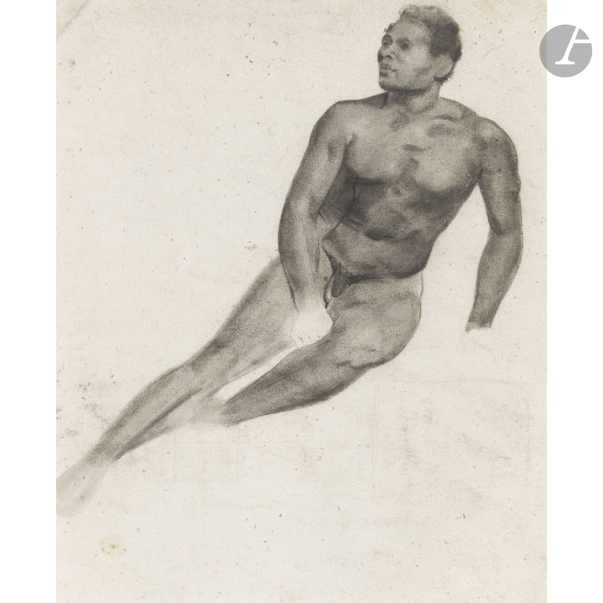 FRENCH SCHOOL of the early 19th century
Study of a seated Black man
Charcoal and stump.
36.6 x 30 cm