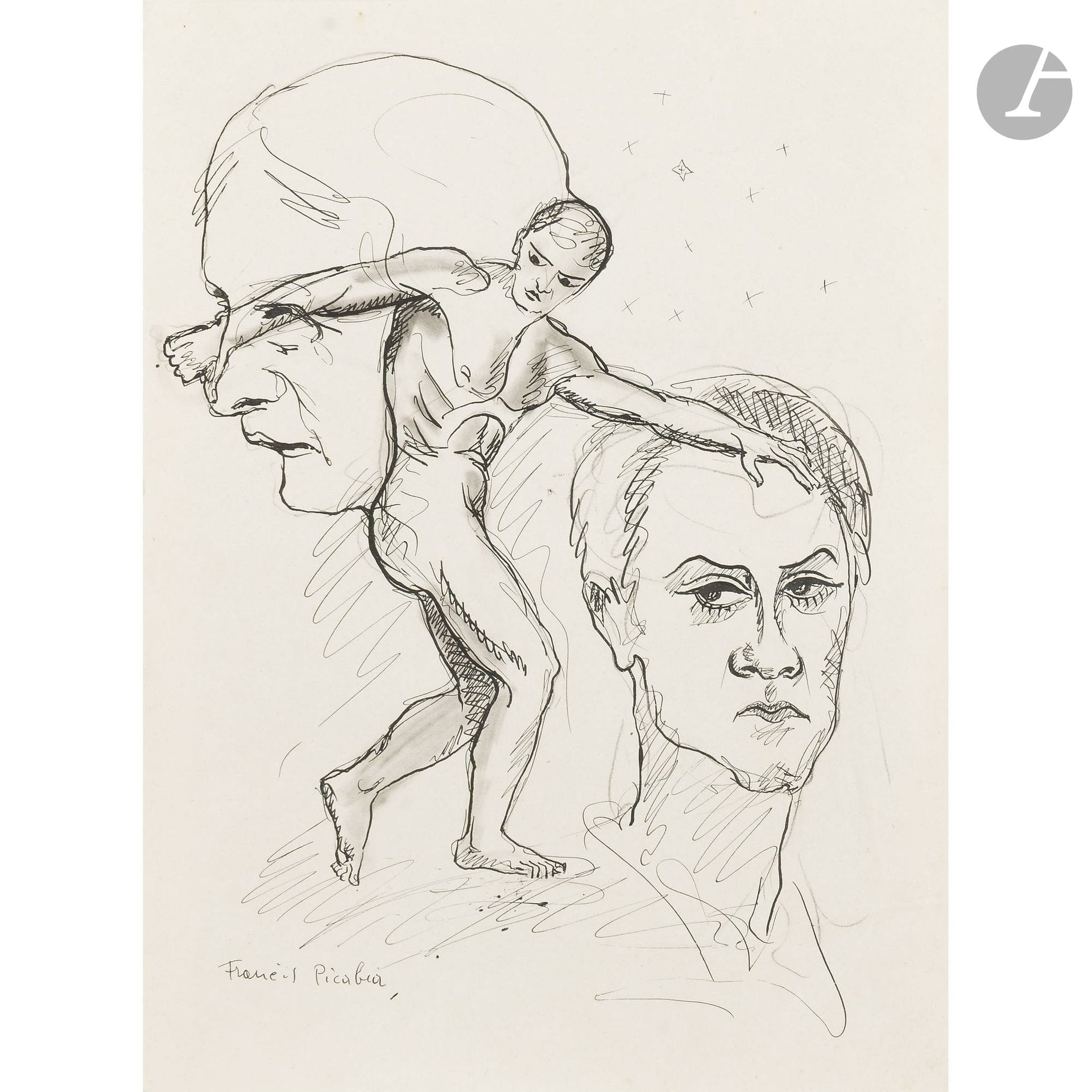 Francis PICABIA (1879–1953)
Face and Male Nude, Transparency, ca. 1929–1932
Pencil and ink.
Signed lower left.
30.5 x 22.5 cm

A certificate from the Picabia Committee, dated July 16, 2025, will be provided to the purchaser.