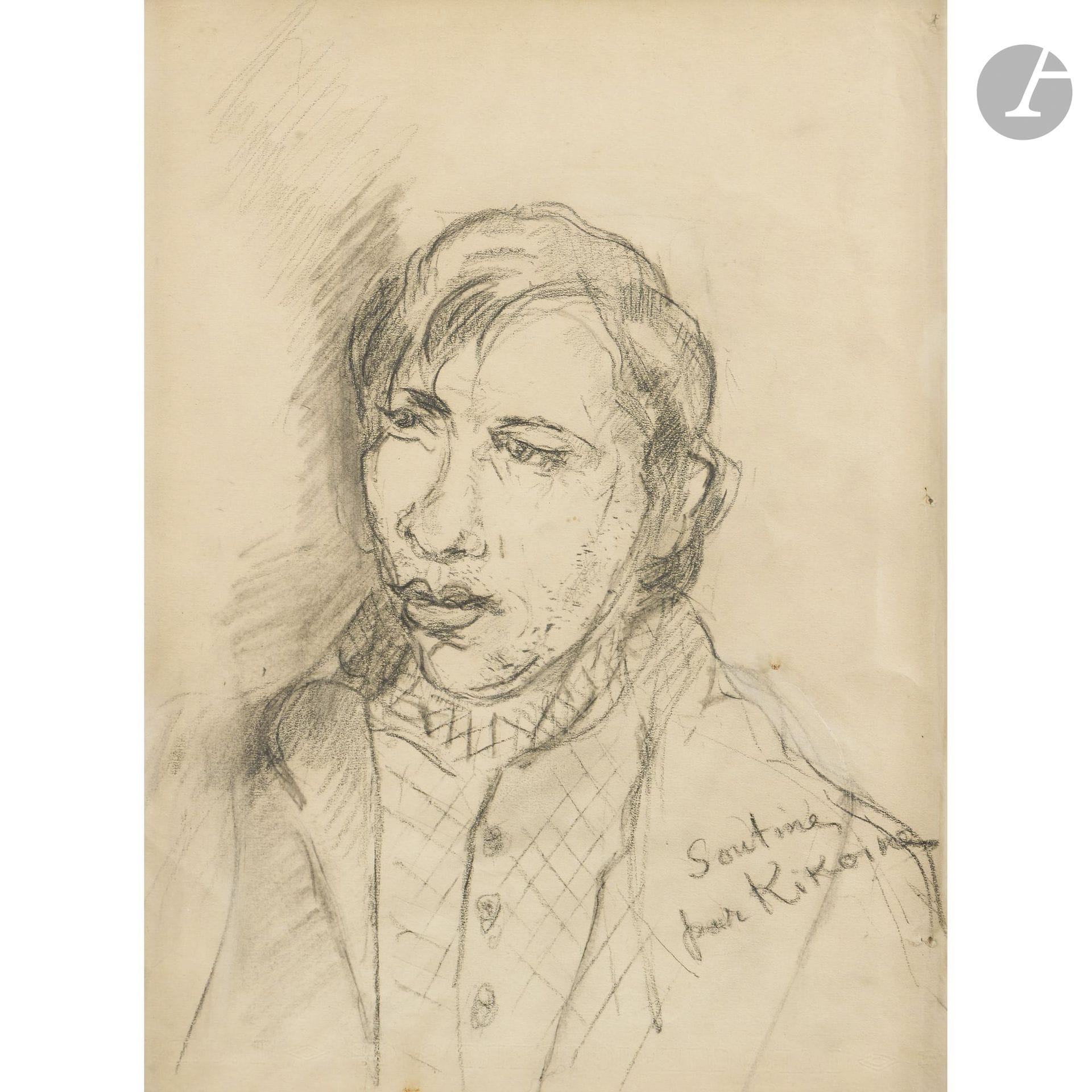 Michel KIKOÏNE (1892–1968)
Portrait of Chaïm Soutine
Charcoal.
Inscribed “Soutine by Kikoïne” in the lower right corner.
30 x 22.5 cm